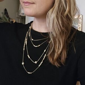 Multi Strand gold tone Bead Necklace Super long looped industrial whimsigoth